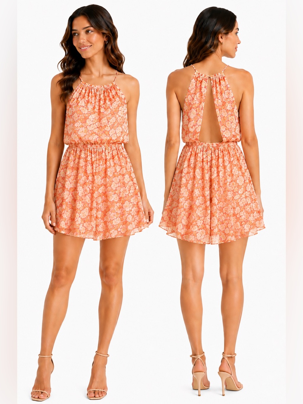 Dynamite Floral Halter Open Back Romper